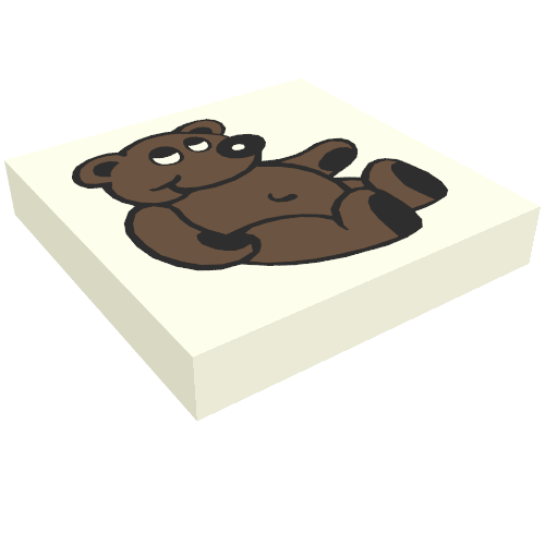 Lego Tile 2 x 2 with Fabuland Bear Print / White