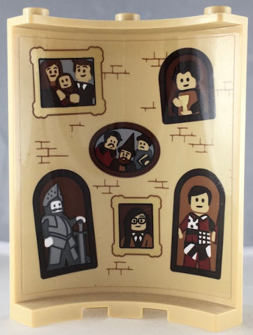 Lego Cylinder Quarter 4 x 4 x 6 with Bricks and Six Portraits with Knight Pattern on Inside (Sticker) - Set 71043 / Tan