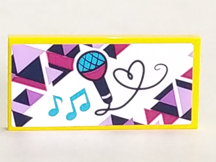 Lego Tile 2 x 4 with Microphone and Medium Azure Music Notes Pattern (Sticker) - Set 41322 / Yellow