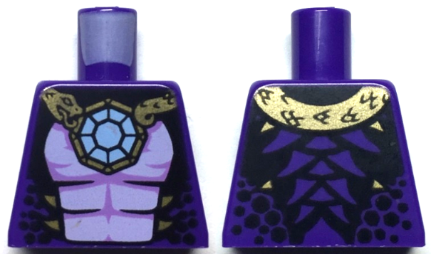 Lego Torso Ninjago Snake with Light Blue Gem and Black Scales with Gold Spikes Pattern (Pythor) / Dark Purple