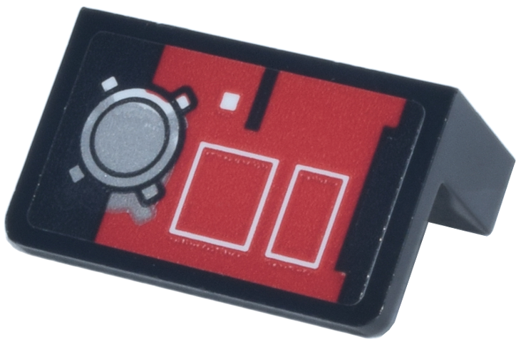 Lego Panel 1 x 2 x 1 with Red Control Panel, White Rectangles and Silver Dial Pattern (Sticker) - Set 75419