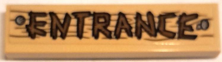 Lego Tile 1 x 4 with Reddish Brown 'ENTRANCE', Nails and Wood Grain Pattern (Sticker) - Set 40710