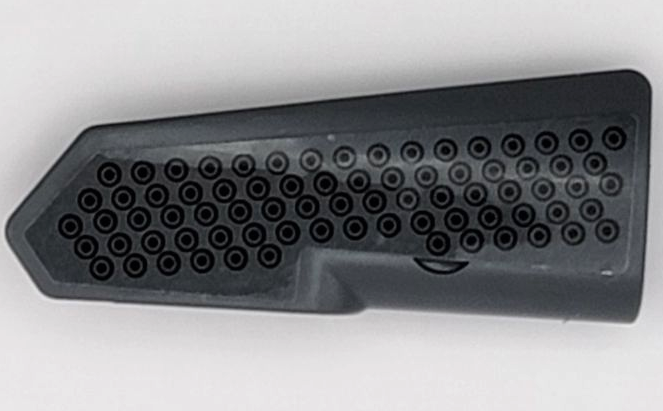 Lego Technic, Panel Fairing #21 Very Small Smooth, Side B with Black Tread Plate Circles Pattern (Sticker) - Set 42080 / Dark Bluish Gray