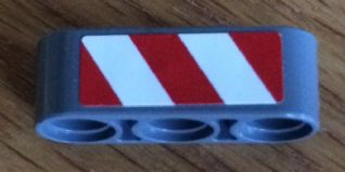 Lego Technic, Liftarm Thick 1 x 3 with Red and White Danger Stripes Pattern Model Right Side (Sticker) - Set 8052 / Dark Bluish Gray