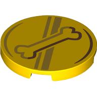 Lego Tile Round 3 x 3 with Copper/Gold Circles, Stripes, Bone Print (Dog Collar) / Yellow