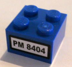Lego Brick 2 x 2 with Black 'PM 8404' on White Background Pattern (Sticker) - Set 8404