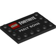 Lego Plate Special 4 x 6, Studs on 3 Edges with 'LEGO FORTNITE PEELY BONE' Print / Black