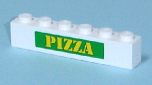 Lego Brick 1 x 6 with Yellow 'PIZZA' on Green backgound Pattern (Sticker) - Set 7641