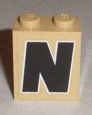 Lego Brick 1 x 2 x 2 with Inside Stud Holder with Black Capital Letter N with White Outline Pattern (Sticker) - Set 8211
