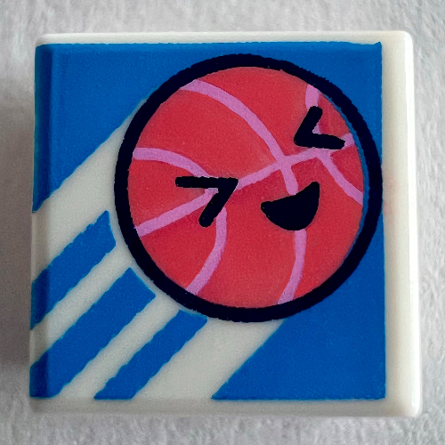 Lego Tile 1 x 1 with Coral Basketball on Dark Azure Background Print / White