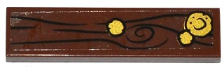 Lego Tile 1 x 4 with Wood Grain and 3 Gold Coins Pattern (Sticker) - Set 79008 / Reddish Brown