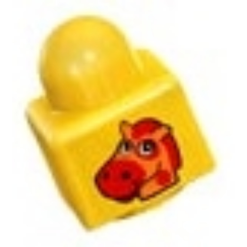 Lego Primo Brick 1 x 1 with Horse / 'A' Print / Yellow