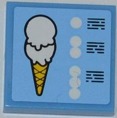 Lego Tile 2 x 2 with Ice Cream Cone and Menu Pattern (Sticker) - Set 3816 / Medium Blue