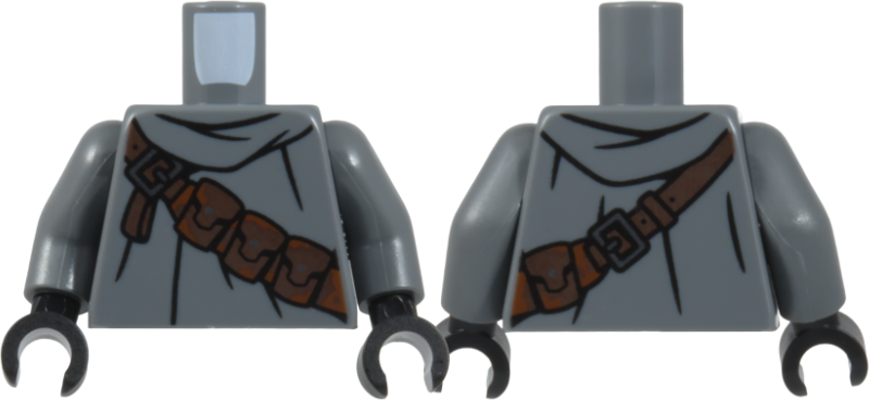 Lego Torso SW Jawa with Dark Brown and Reddish Brown Pouches and Strap, Silver Buckles and Buttons, Black Folds Pattern / Dark Bluish Gray Arms / Black Hands