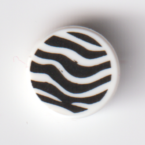Lego Tile Round 1 x 1 with Black Zebra Stripes Print / White