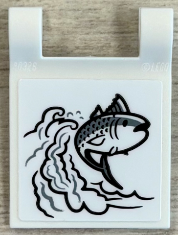Lego Flag 2 x 2 Square with Flared Edge with Wave, Fish Facing Right Pattern (Sticker) - Set 40906 / White