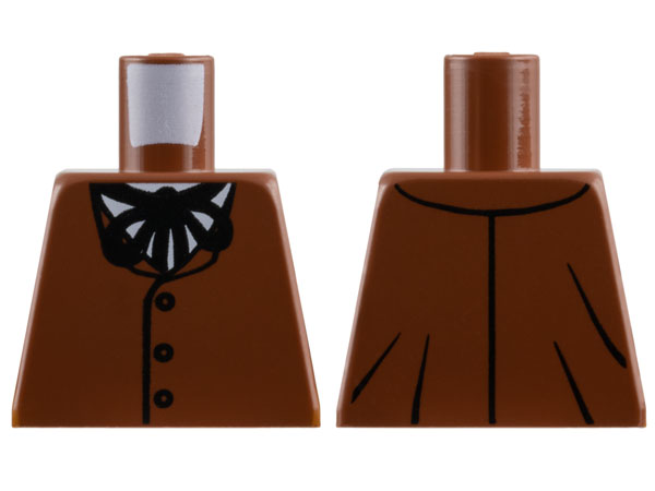 Lego Torso Vest with Buttons over White Shirt, Black String Tie Pattern / Reddish Brown