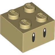 Lego Brick 2 x 2 with Thin Black Eyes Print / Tan
