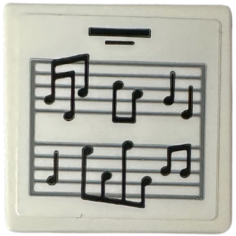 Lego Road Sign 2 x 2 Square with Open O Clip with Sheet Music and Black Notes Pattern (Sticker) - Set 76781 / White