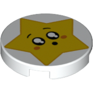 Lego Tile Round 2 x 2 with Yellow Star with Surprised Face Print / White