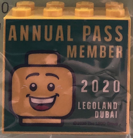 Lego Brick 2 x 4 x 3 with LEGOLAND Dubai 2020 Annual Pass Member Pattern / Yellow