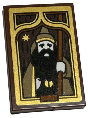 Lego Tile 2 x 3 with Picture of Wizard with Staff and Star in Gold Frame Pattern (Sticker) - Set 40577