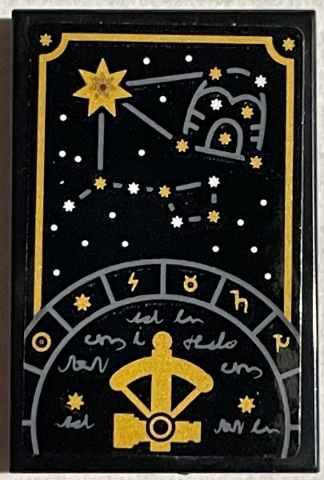 Lego Tile 2 x 3 with Gold Star Constellations and Lines Pattern (Sticker) - Set 76389 / Black