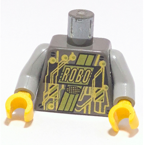 Lego Torso Gold Circuitry Print (Roboforce), Light Gray Arms, Yellow Hands