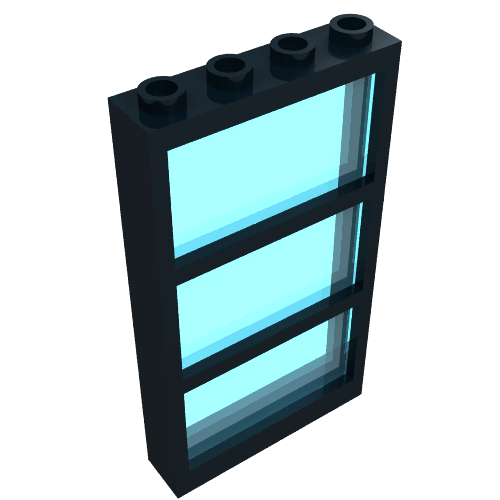 Lego Window 1 x 4 x 6 Frame with 3 Panes, with Fixed Trans-Light Blue Glass / Black