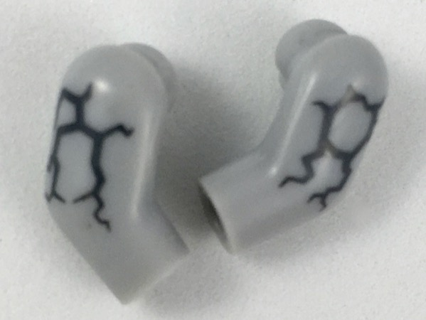 Lego Arm, (Matching Left and Right) Pair with Dark Bluish Gray Cracks Pattern / Light Bluish Gray