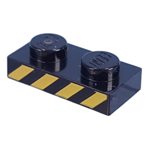 Lego Plate 1 x 2 with Yellow Warning Stripes print