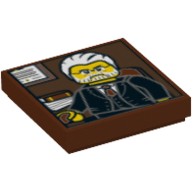 Lego Tile 2 x 2 with Portrait of Male Minifig with Gray Hair and Beard, Black Suit Print / Reddish Brown