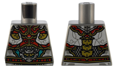 Lego Torso Armor with Red and Gold Plates, White Clouds, and Silver Dragon Head Pattern / Flat Silver