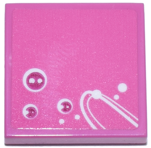 Lego Tile 2 x 2 with White Curved Lines and Dots and Magenta Circles Pattern Model Right Side (Sticker) - Set 77241