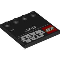 Lego Plate Special 4 x 4, Studs on One Edge with 'LEGO STAR WARS', 'AT-AT' Print / Black