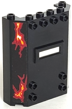 Lego Panel 2 x 6 x 6 with Window Slot with 2 Dark Red and Bright Light Orange Lava Cracks Pattern (Sticker) - Set 70323