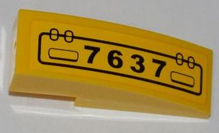 Lego Slope, Curved 3 x 1 with Hatch and '7637' Pattern Model Right Side (Sticker) - Set 7637 / Yellow