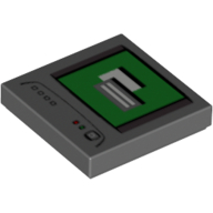 Lego Tile 2 x 2 with Computer Monitor, White Power Switch Spot Print / Dark Bluish Gray