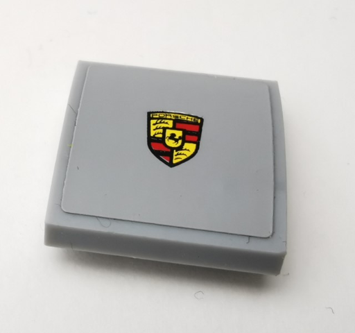 Lego Slope, Curved 2 x 2 x 2/3 with Porsche Logo Pattern (Sticker) - Set 75910 / Light Bluish Gray
