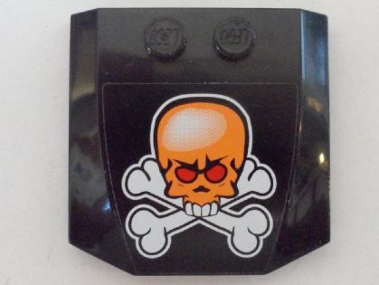 Lego Wedge 4 x 4 x 2/3 Triple Curved with Orange Skull and White Crossbones Pattern (Sticker) - Set 8164