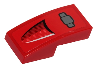 Lego Slope, Curved 2 x 1 x 2/3 with F1 Racing Car Headrest Pattern (Sticker) - Set 40190 / Red