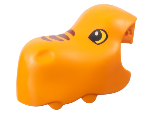 Lego Duplo Dinosaur Tyrannosaurus rex Head and Upper Jaw with Dark Red Stripes, Black and Yellow Eyes Pattern / Orange