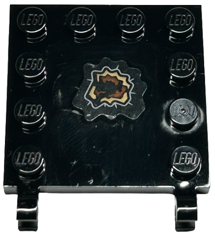 Lego Tile, Modified 4 x 4 with Studs on Edges and 2 Open O Clips (Horizontal Grip) with Dark Tan and Reddish Brown Tear Pattern Side B (Sticker) - Set 76421