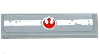 Lego Tile 1 x 4 with Red SW Rebel Alliance Symbol on Worn White Stripe Pattern (Sticker) - Set 75094