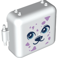 Lego Pod, Square 3 x 8 x 6 2/3 [Male] with Dark Blue Puppy Face, Lavender Spots Print