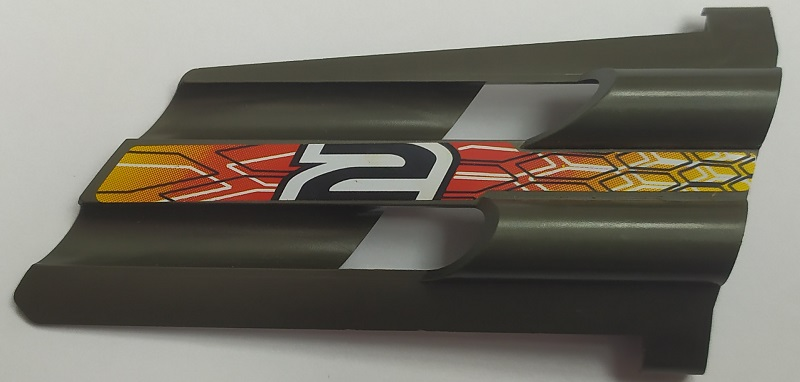 Lego Technic, Panel Fairing # 3 Large Long, Large Holes, Side A with Number 2 and Flames with Black and White Honeycomb Pattern (Sticker) - Set 8472