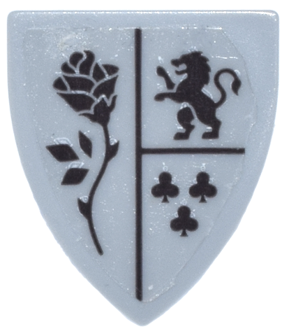 Lego Minifigure, Shield Triangular Short with Crest Black Rose with Thorns, Lion and Clubs Pattern (Sticker) - Set 43263