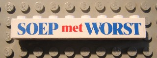 Lego Brick 1 x 8 with Blue and Red 'SOEP met WORST' Text Pattern (Sticker) - Set 1592-2