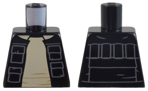 Lego Torso SW Vest Open with Pockets over Tan Shirt with Collar Pattern / Black