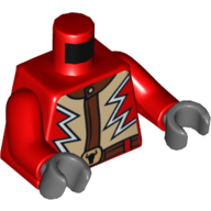 Lego Torso Jacket with Lightning Zig Zag and Steer / Bull's Head Buckle Print, Red Arms, Dark Bluish Gray Hands